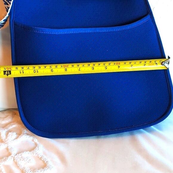 Ah dorned Royal Blue Neoprene Messenger Bag Style -Blue/Black White Woven Strap - Picture 12 of 15